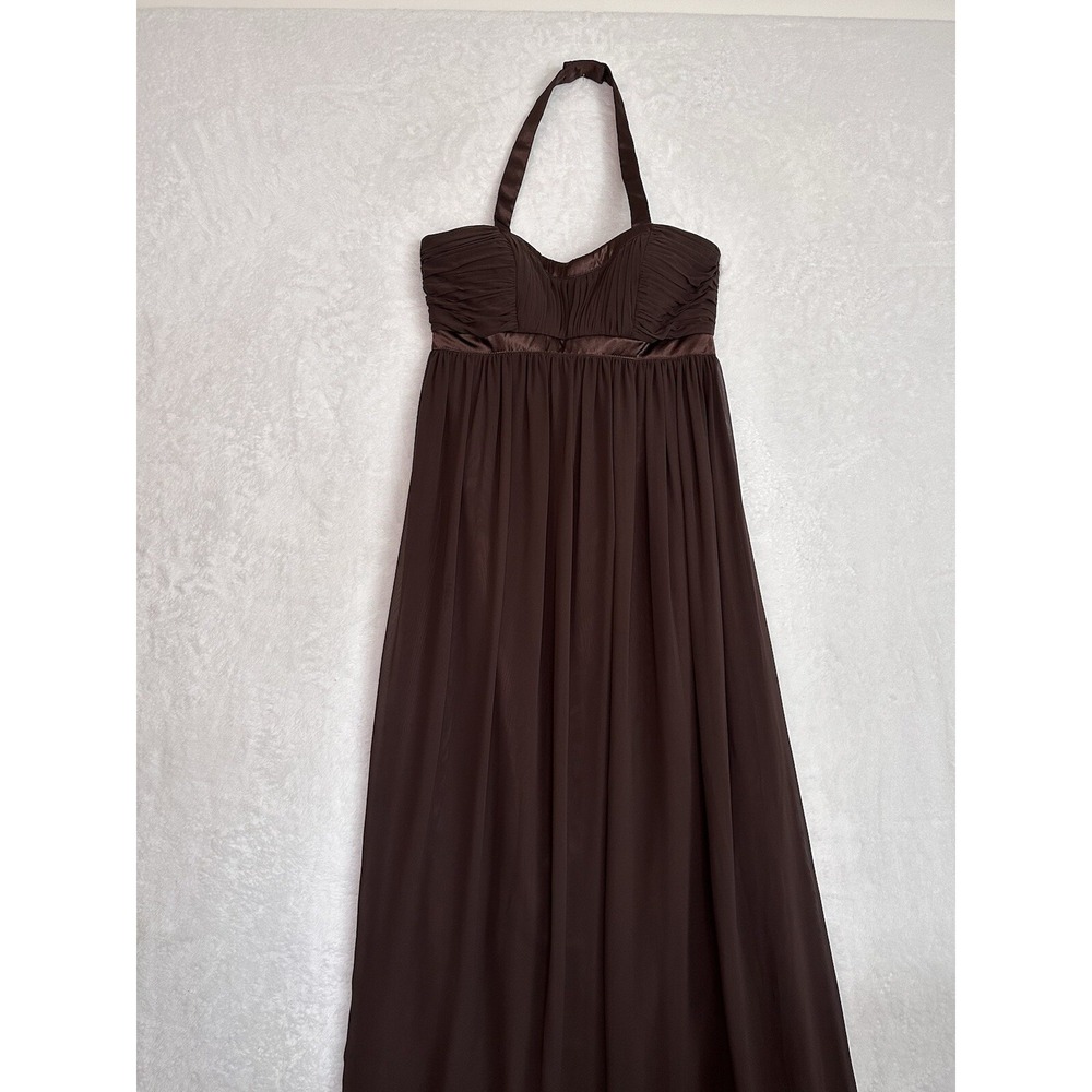 Bari Jay Dress Womans Size 8 Gown Formal Brown High Waist Halter Flowy EUC